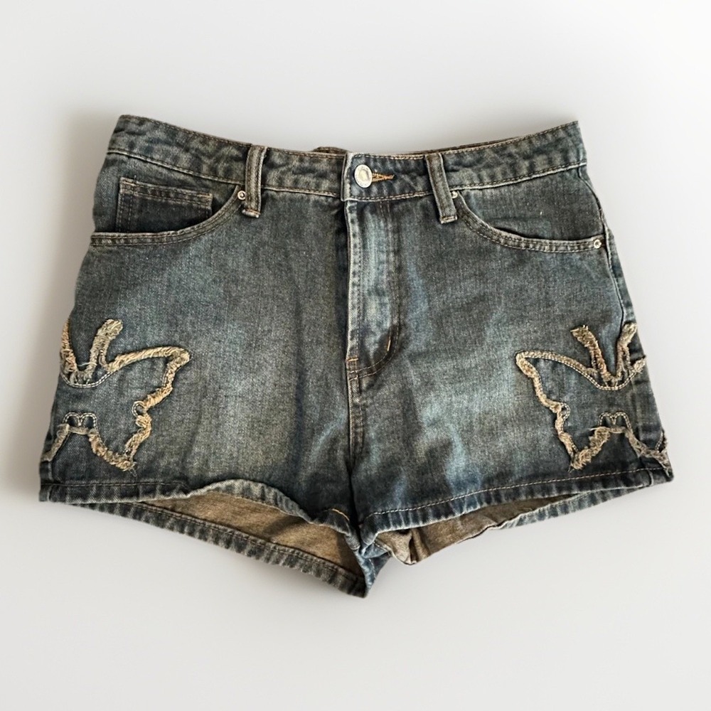 Y2K‎ Butterfly Denim Micro Mini Booty Shorts Indie Sleaze Festival Coquette 7
